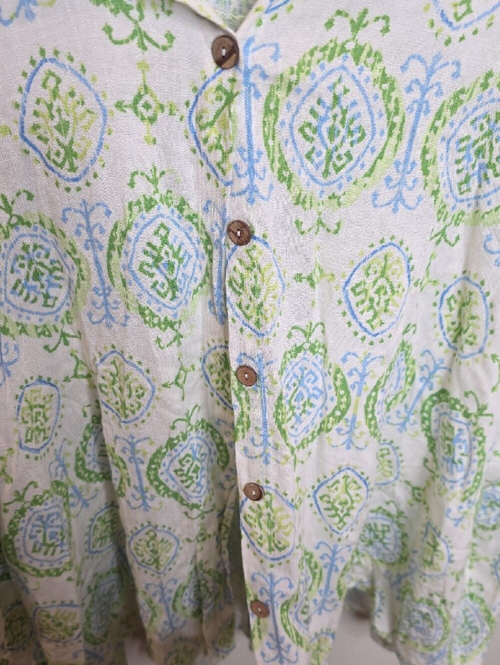 Day + Moon Women's White Green Blue Oversized Printed Button-Up Shirt Sz Small - Picture 4 of 6